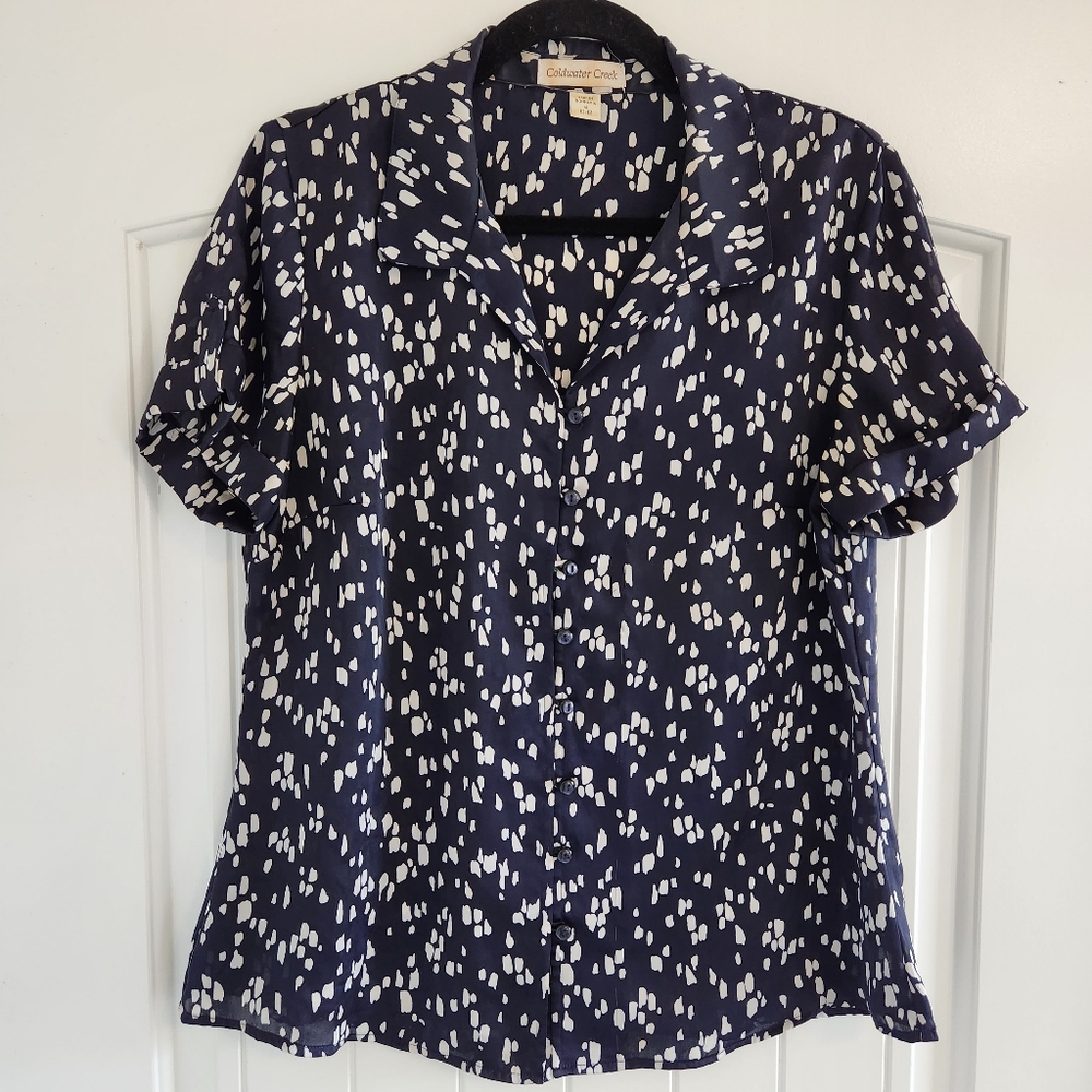 Coldwater Creek Blue & White Silk Blouse Size M 10/12 💖